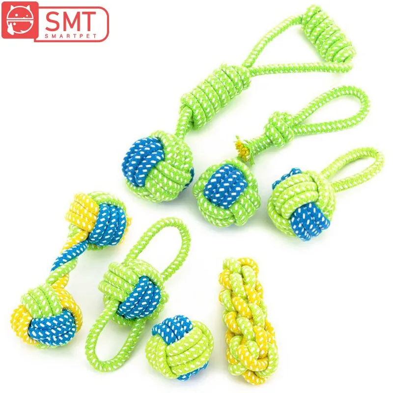 SMARTPET Cat Dog Rope Toy Knot Puppy Pet Chew Teething Toys Teeth Cleaning Pet Playing Interactive Ball for Small Medium Big Dog