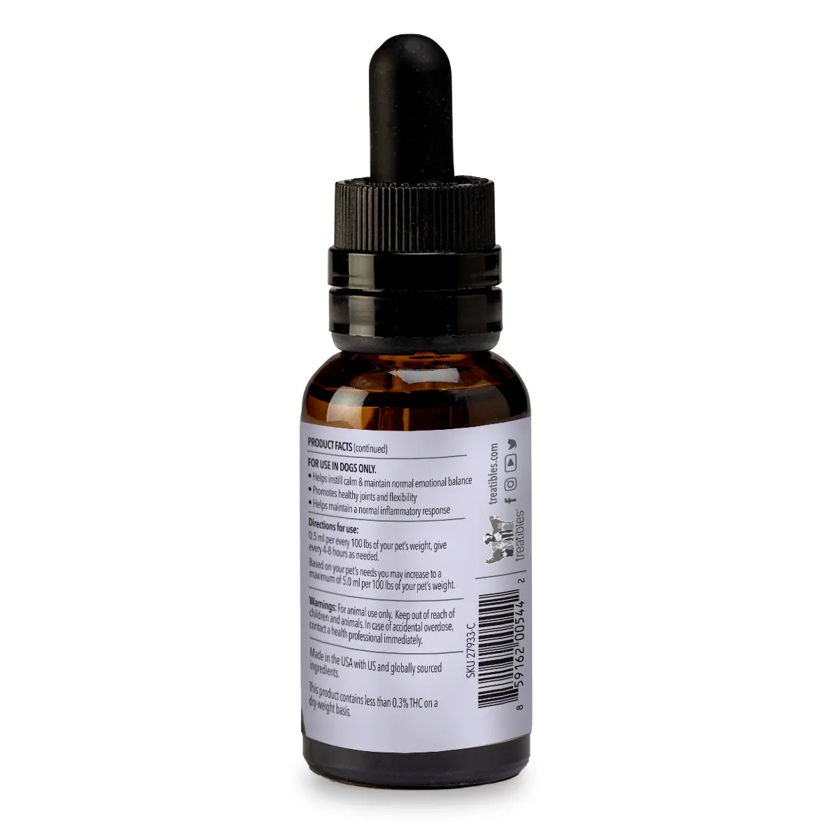 Treatibles® CBD OIL-750mg Full Spectrum Hemp Oil Dropper Bottle - All Species