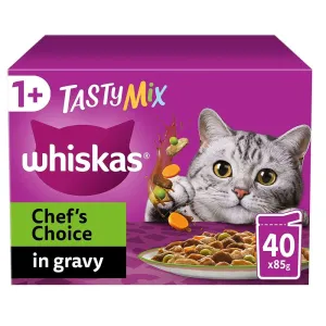 Whiskas 40 x 85g Tasty Mix Veg Chef's Choice Adult Cat Food Pouches in Gravy